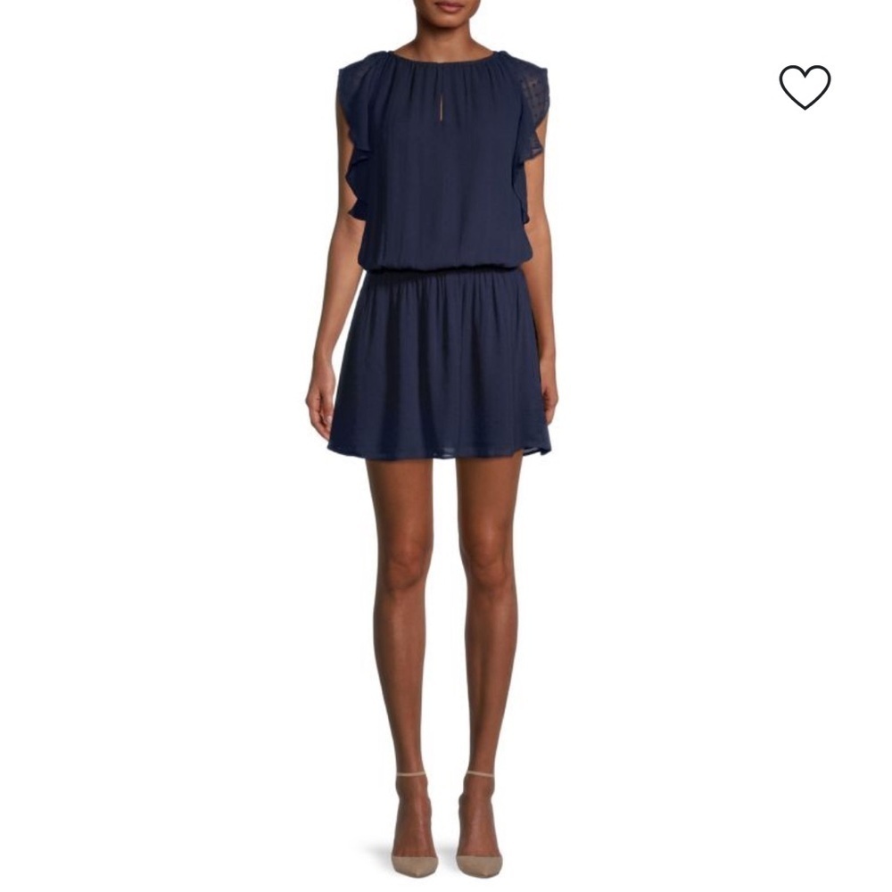 NWT Ramy Brook Simona Swiss Dot Flutter Sleeve Dress in Navy Size S